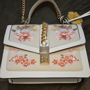 Aldo Floral Purse With Gold Chain Shoulder Strap And Handle Mint Condition